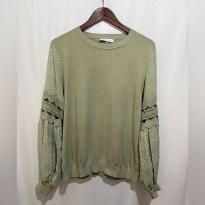 Sioni Milano Womens Knit Short Sweater Embroidered Long Sleeves Green Size Large